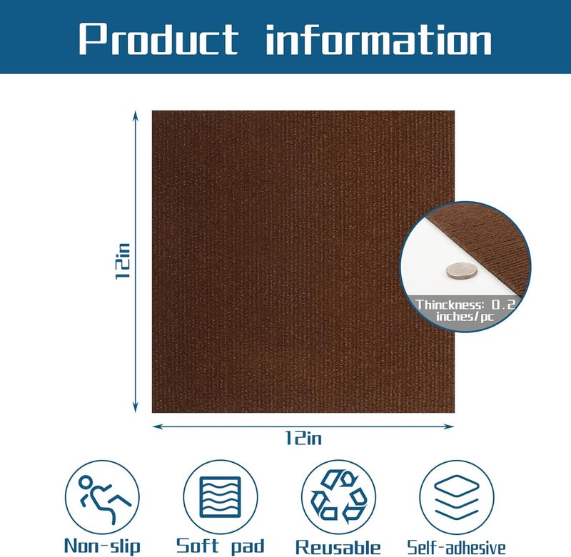 SOKEA Carpet Tiles Peel and Stick, Self Adhesive Carpet Floor Tile 20 Tiles/20 sq Ft Anti-Slip Squares Soft Padded Carpet Tiles for Kitchen Bedrooms Indoor Outdoor（12" x 12"） - Image 2